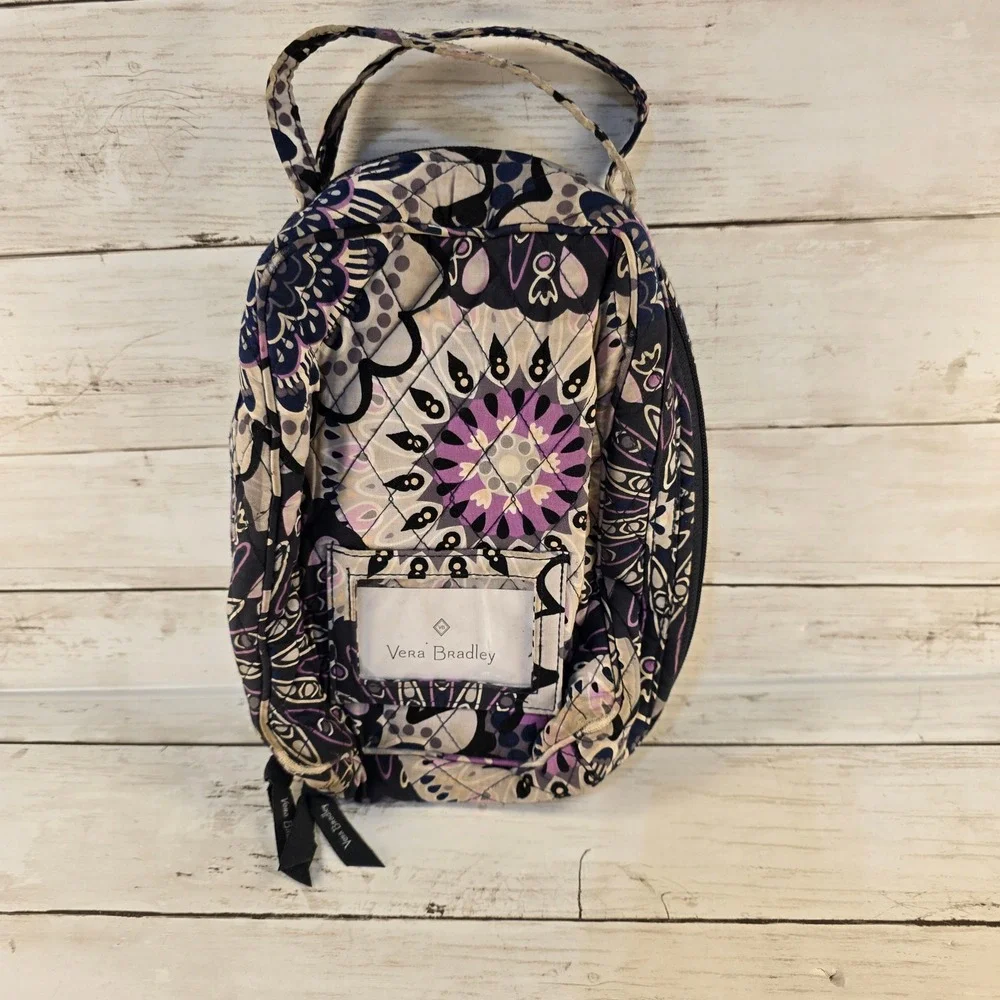 Vera Bradley Quilted Lunch Bag Purple Black Floral Mandala Insulated Travel Tote